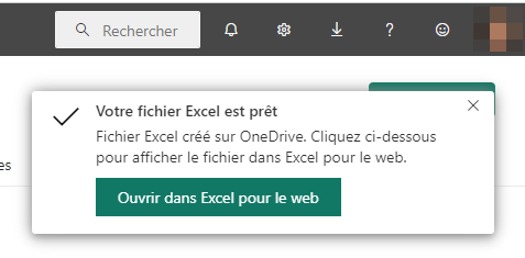 Fichier Excel prêt dans OneDrive