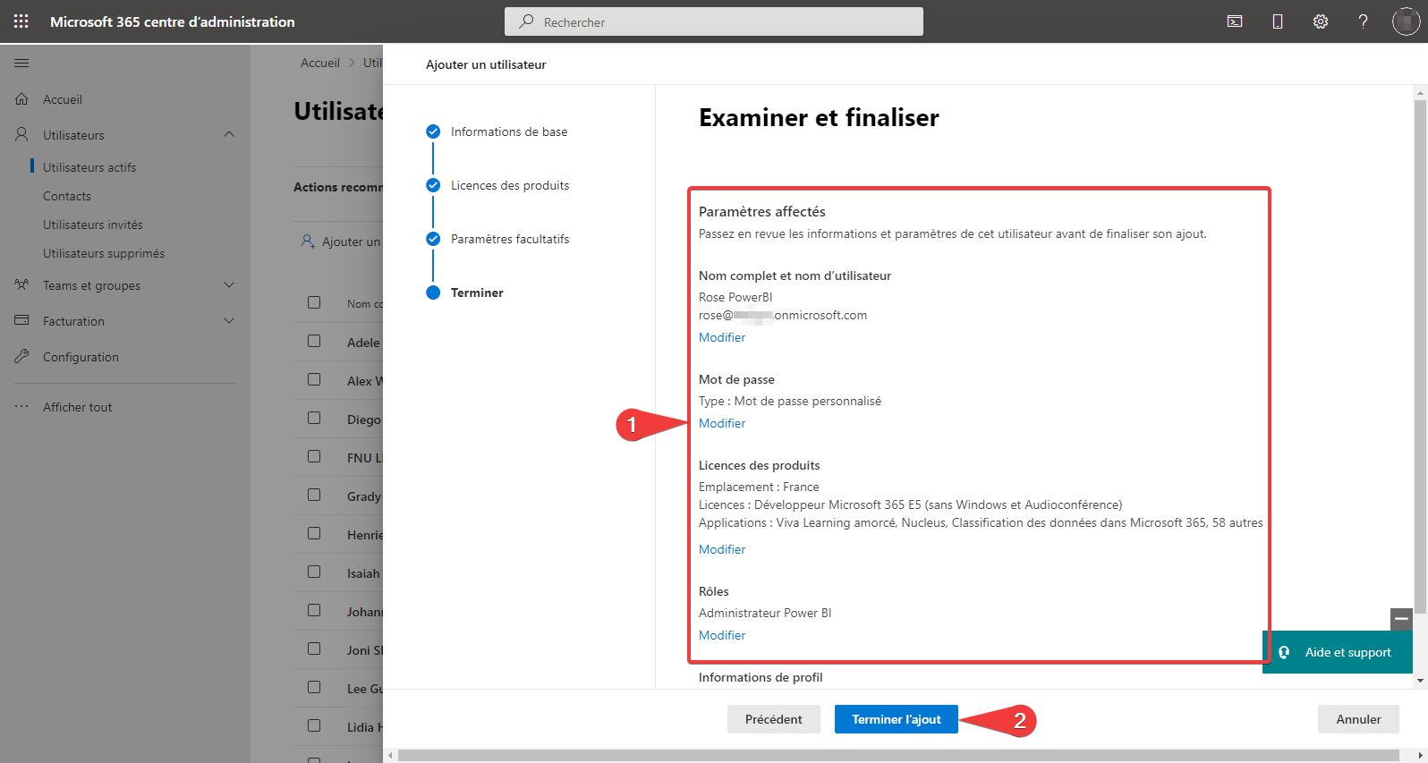 Validation de l’utilisateur