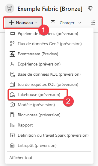 Création d’un lakehouse - étape 1