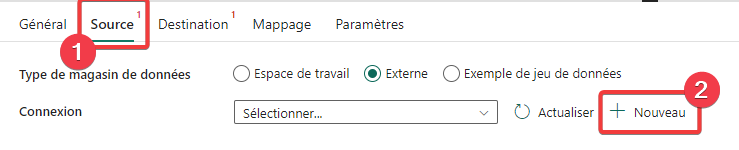 Création de la connexion source - étape 1