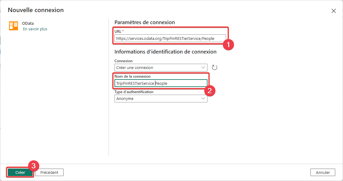 Création de la connexion source - étape 3