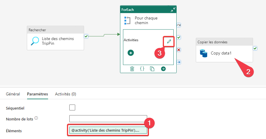 Paramétrage de l’activité ForEach - étape 2