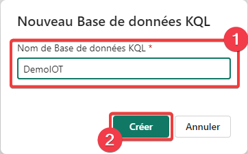 Création de la base KQL - étape 2