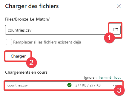 Chargement d’un fichier dans le lakehouse - étape 2