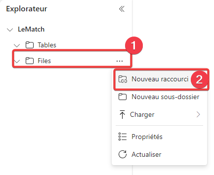 Création d’un raccourci dans le lakehouse - étape 1