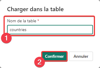 Création d’une table - étape 2