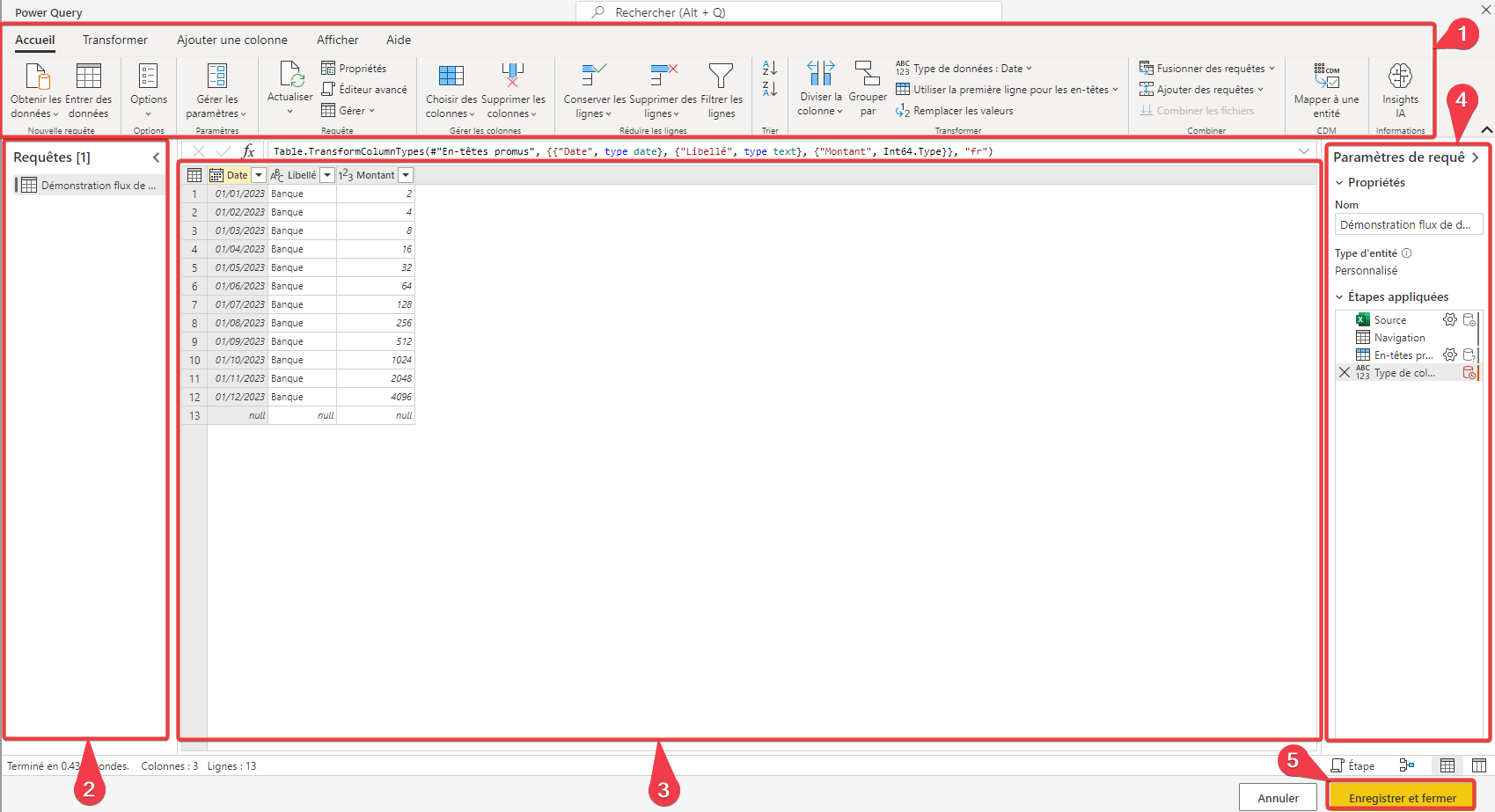 Editeur Power Query du flux de données