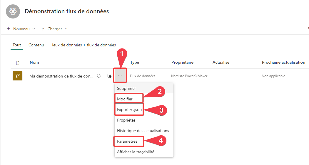 Paramétrage du flux de données