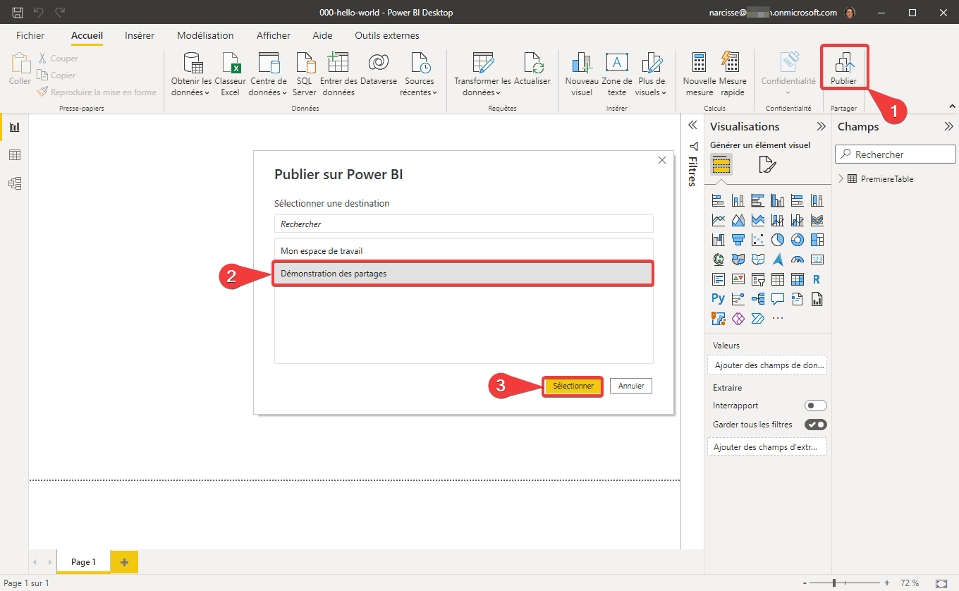 Publication vers Power Bi Service