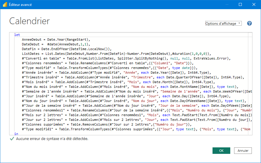 Éditeur avancé de Power Query