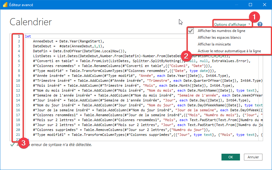 Option de l’éditeur avancé de Power Query