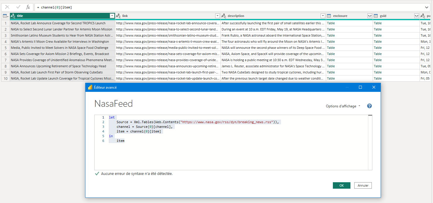 Intégration simple d’un flux RSS en Power Query