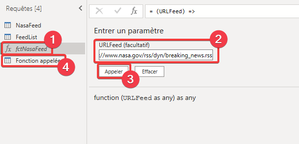 Test de la fonction Power Query d’intégration d’un flux RSS