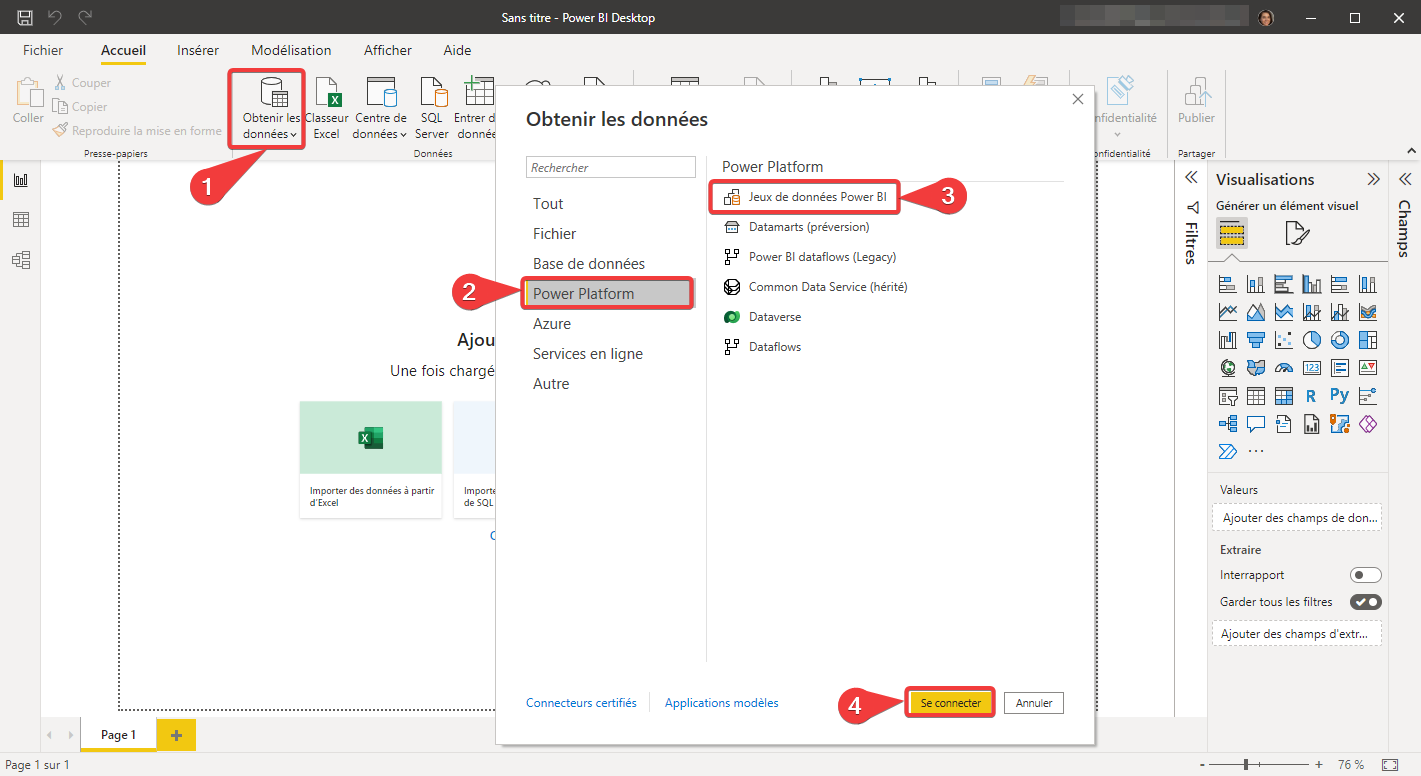 Connecter Power BI Desktop à un jeu de données