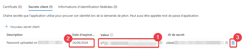 Création du secret de votre principal de service