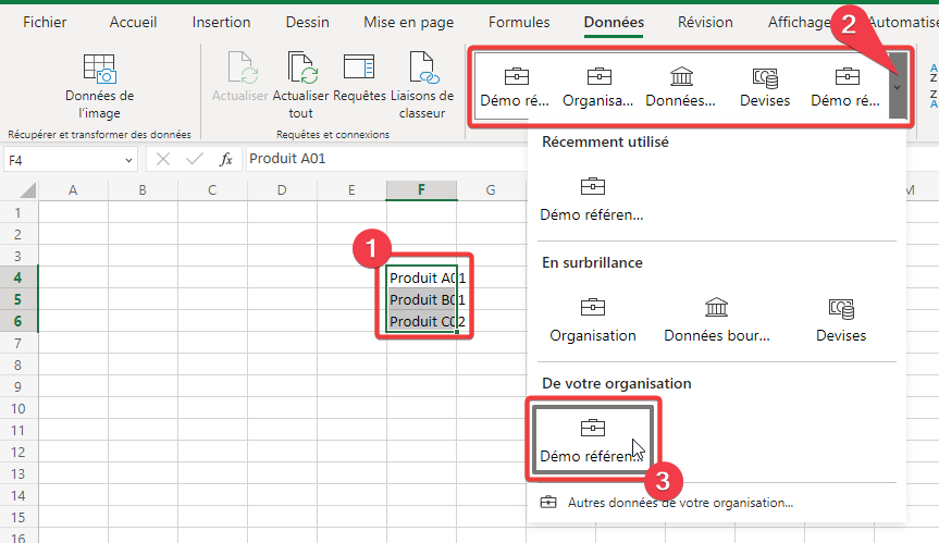Utilisation des types de données dans Excel - étape 2