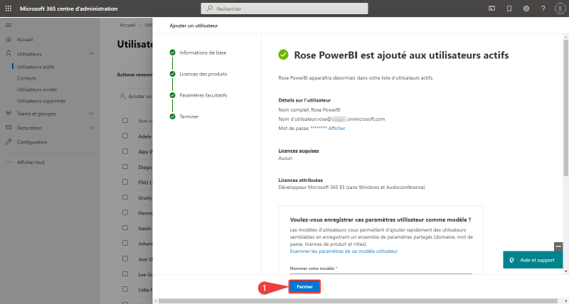 Confirmation de création de l&rsquo;utilisateur