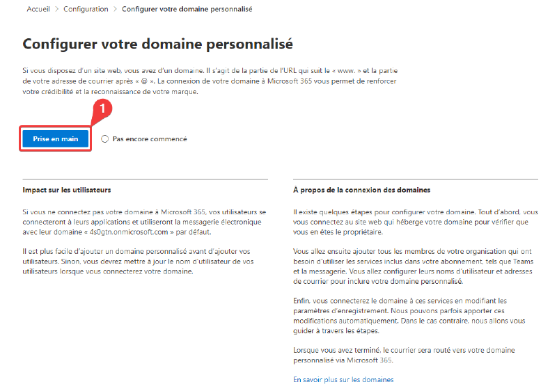Enregistrement du domaine dans M365 - étape 2
