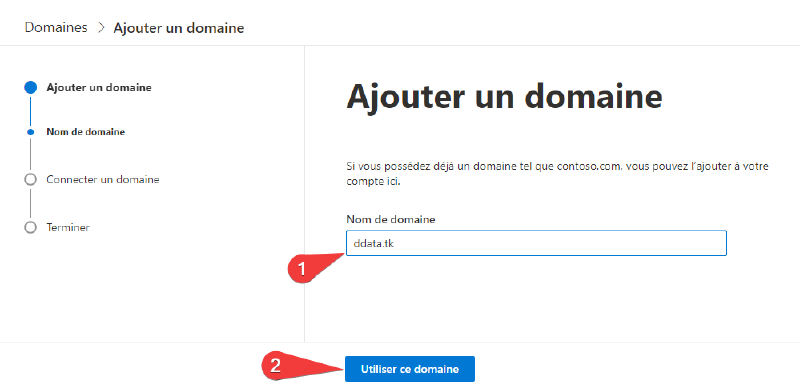 Enregistrement du domaine dans M365 - étape 3