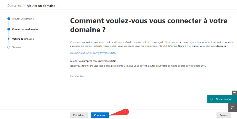 Enregistrement du domaine dans M365 - étape 6