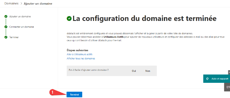 Enregistrement du domaine dans M365 - fin