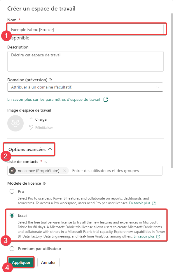 Création de l&rsquo;espace de travail
