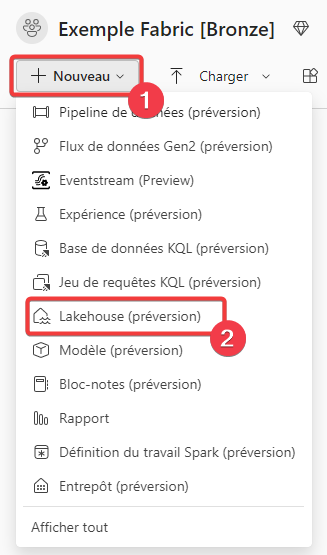 Création d&rsquo;un lakehouse - étape 1