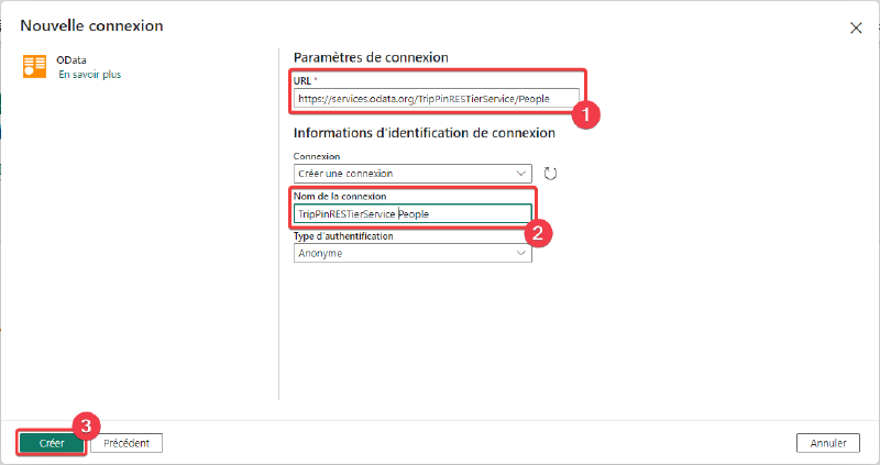 Création de la connexion source - étape 3