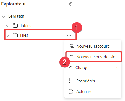 Création d&rsquo;un dossier dans le lakehouse - étape 1