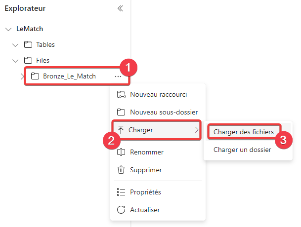 Chargement d&rsquo;un fichier dans le lakehouse - étape 1