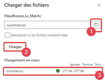 Chargement d&rsquo;un fichier dans le lakehouse - étape 2