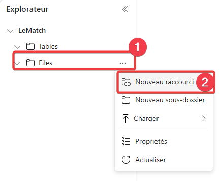 Création d&rsquo;un raccourci dans le lakehouse - étape 1