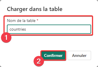 Création d&rsquo;une table - étape 2