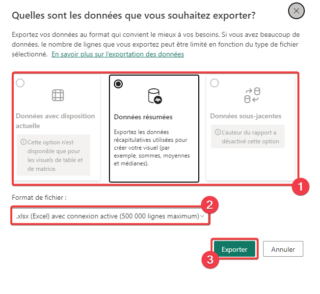 Option de l&rsquo;export des données avec une connexion dynamique