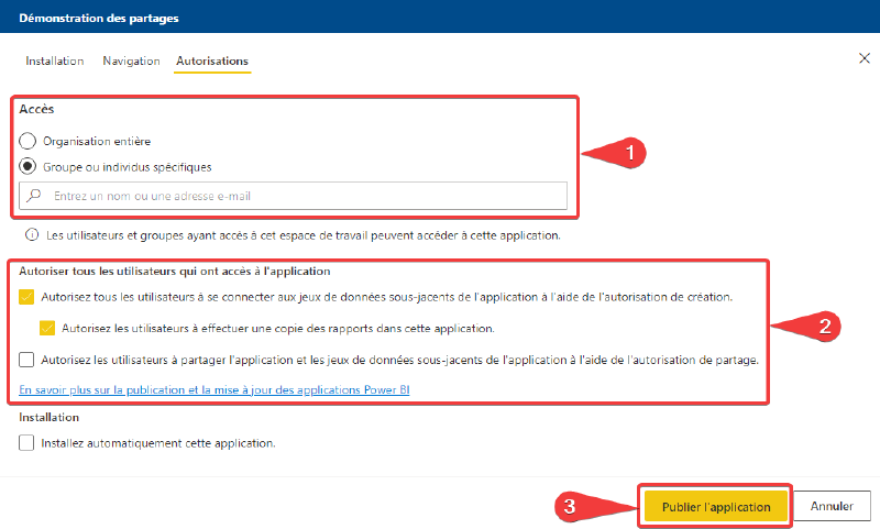 Autorisations de l&rsquo;application