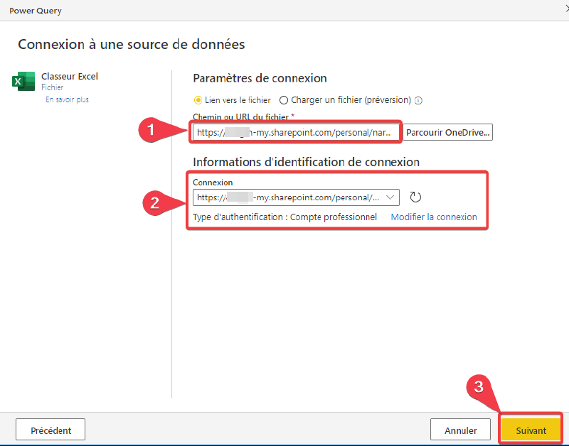 Sélection d&rsquo;un fichier Excel - étape 2