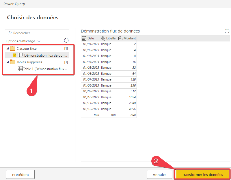Sélection d&rsquo;un fichier Excel - étape 3