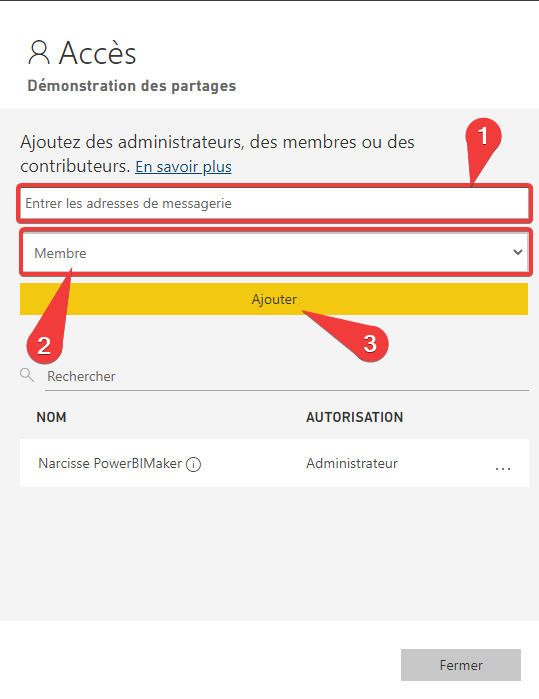 Option de partage d&rsquo;un espace de travail