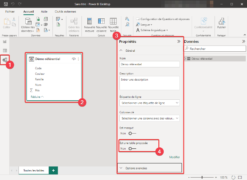 Configuration de la table recommandée