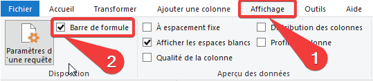 Afficher la barre de formule