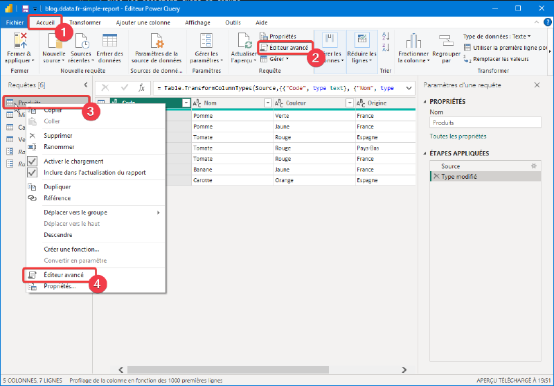 Ouvrir l&rsquo;éditeur avancé de Power Query