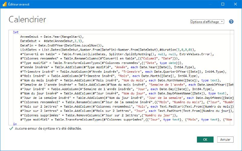 Éditeur avancé de Power Query