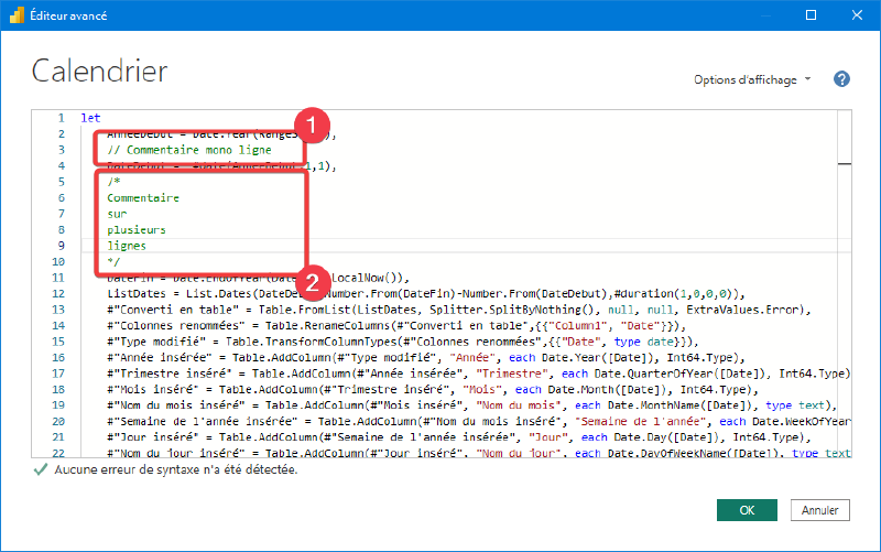 Commentaires dans l&rsquo;éditeur avancé de Power Query