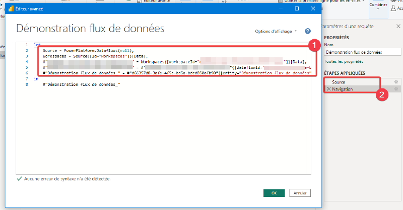 Code de l&rsquo;appel d&rsquo;un flux de données