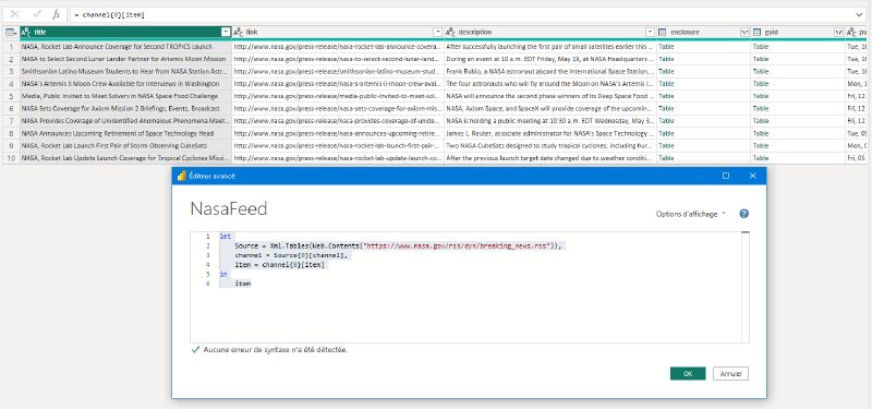 Intégration simple d&rsquo;un flux RSS en Power Query