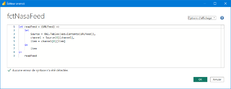 Fonction Power Query d&rsquo;intégration d&rsquo;un flux RSS