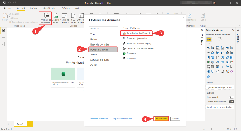 Connecter Power BI Desktop à un jeu de données