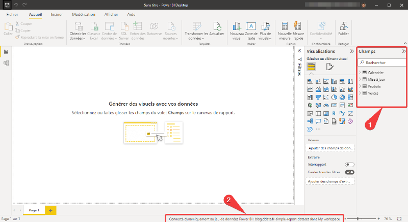 Jeu de données disponible dans Power BI Desktop
